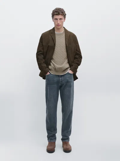 Massimo Dutti Tapered Fit Jeans In Brown
