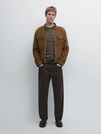 Massimo Dutti Tapered Fit Jeans In Brown