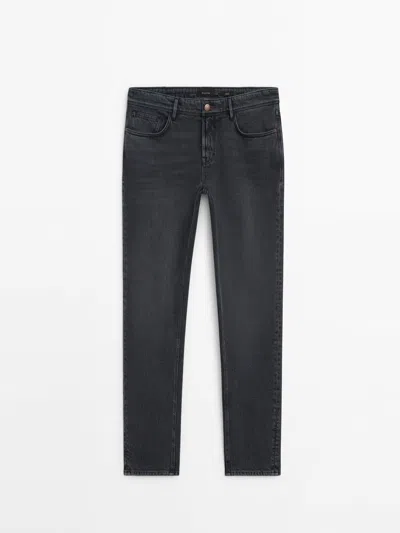 Massimo Dutti Tapered Fit Jeans In Charcoal