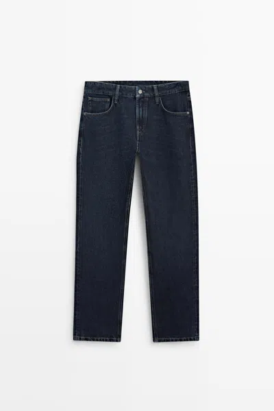 Massimo Dutti Tapered Fit Jeans In Dark Blue