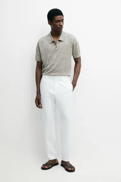Massimo Dutti Pantalon Tapered Fit Lin In White
