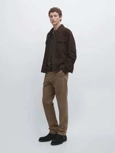 Massimo Dutti Tapered Fit Micro Textured Trousers In Brown