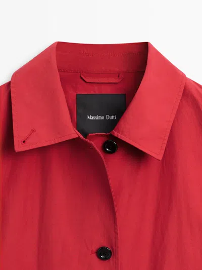Massimo Dutti Technical Cotton Trench Coat In Red