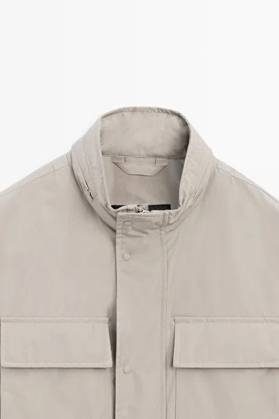 Massimo Dutti Technical Fabric Jacket With Pocket Details In Gray