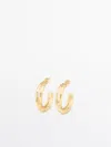 Massimo Dutti Textured Asymmetric Hoop Earrings In Golden