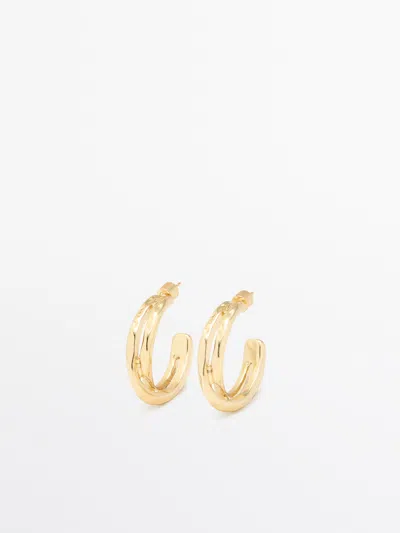 Massimo Dutti Textured Asymmetric Hoop Earrings In Gold