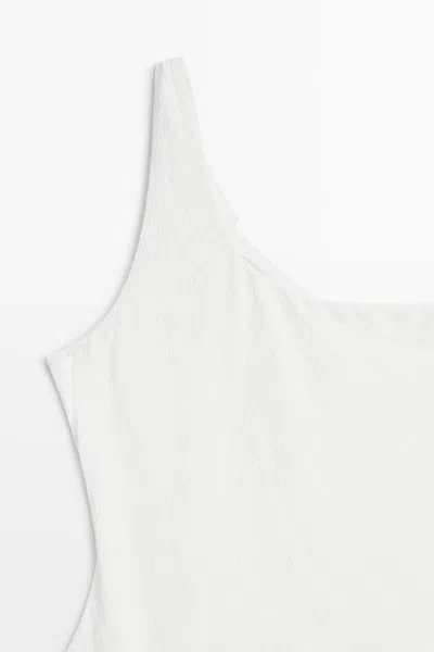 Massimo Dutti Textured Asymmetric Swimsuit In White