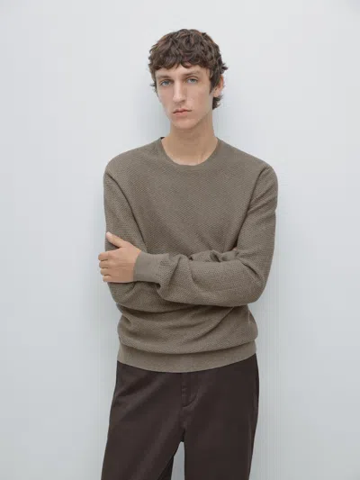 Massimo Dutti Textured Cotton Blend Knit Sweater In Gray