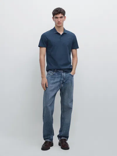 Massimo Dutti Textured Cotton Knit Polo Shirt In Purple