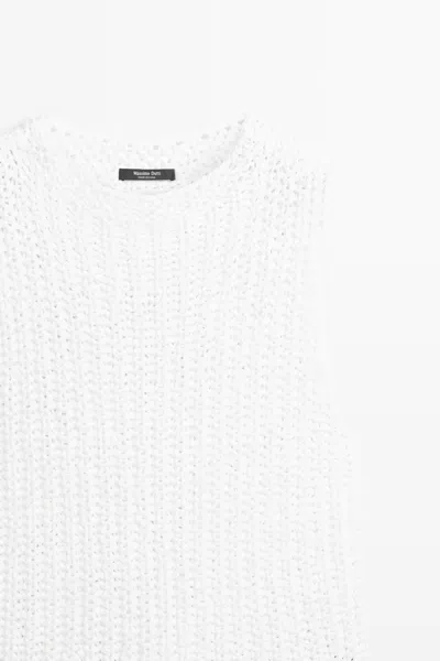 Massimo Dutti Textured Cotton Knit Top In White