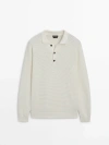Massimo Dutti Textured Knit Polo Collar Sweater In Cream