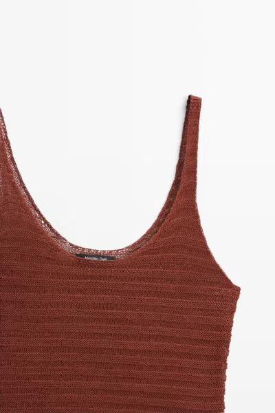 Massimo Dutti Textured Knit Strappy Top In Brown
