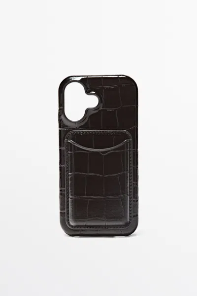 Massimo Dutti Capa Para Iphone 17 Em Pele Napa Com Textura In Castanho