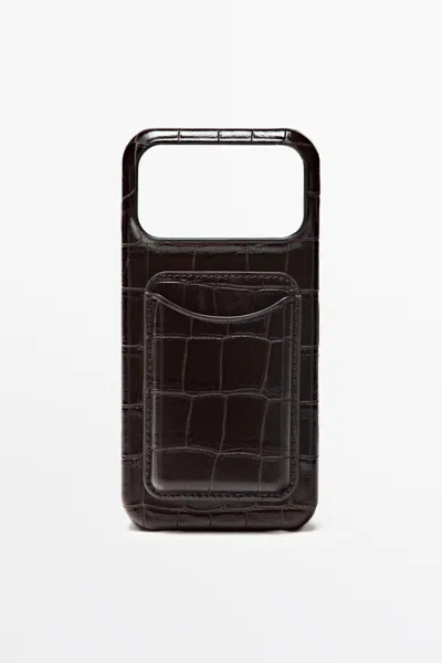 Massimo Dutti Capa Iphone 17 Pro Max Pele Napa Textura In Castanho