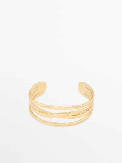Massimo Dutti Textured Rigid Bracelet In Golden