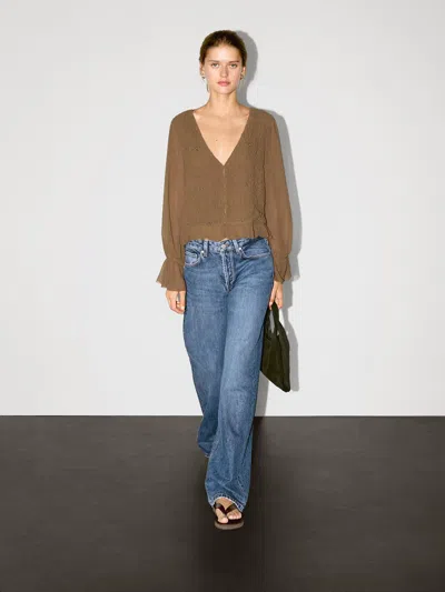 Massimo Dutti Textured Shirt With Ruffles In Gold