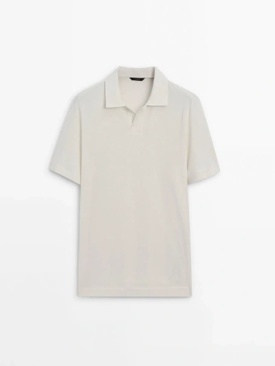 Massimo Dutti Textured Short Sleeve Polo Shirt In Cream