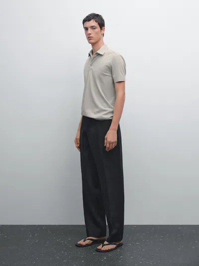 Massimo Dutti Textured Short Sleeve Polo Shirt In Gray