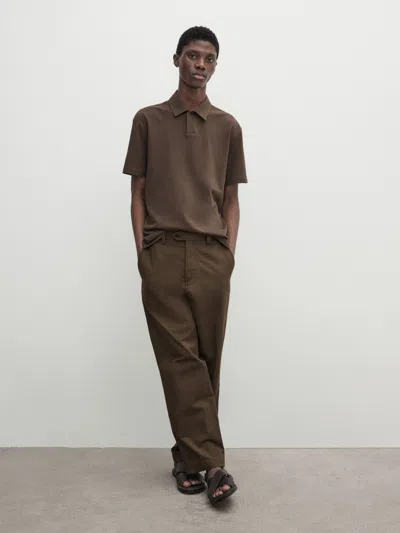 Massimo Dutti Textured Short Sleeve Polo Shirt In Pfirsich