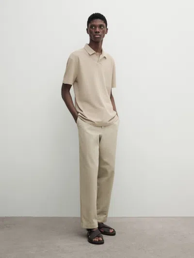 Massimo Dutti Textured Short Sleeve Polo Shirt In Sand