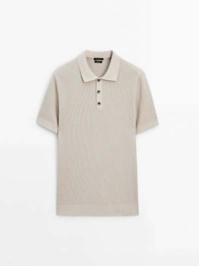 Massimo Dutti Textured Short Sleeve Polo Sweater In Beige