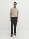 Massimo Dutti Kurzarmpullover Mit Polokragen Und Strukturmuster In Beige Meliert