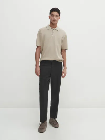 Massimo Dutti Kurzarmpullover Mit Polokragen Und Strukturmuster In Beige Meliert