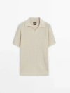 Massimo Dutti Textured Short Sleeve Polo Sweater In Cream