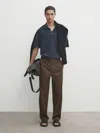 Massimo Dutti Kurzarmpullover Mit Polokragen Und Strukturmuster In Indigo