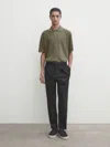Massimo Dutti Kurzarmpullover Mit Polokragen Und Strukturmuster In Khaki