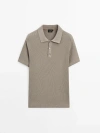 Massimo Dutti Textured Short Sleeve Polo Sweater In Pale Khaki