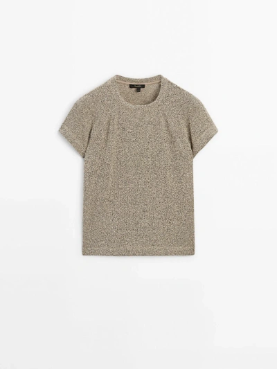 Massimo Dutti Textured Short Sleeve T-shirt In Mink