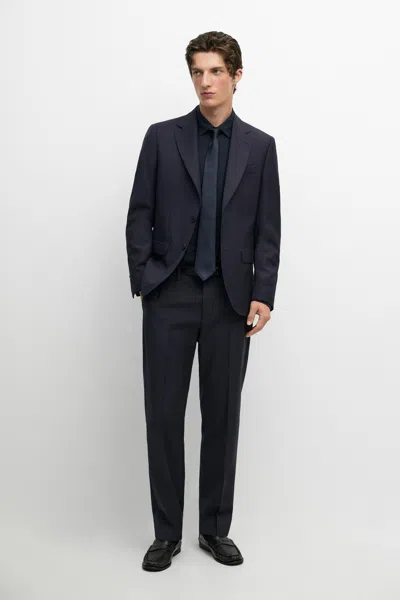 Massimo Dutti Textured Suit Pants In Navy Blue