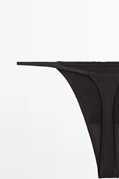 Massimo Dutti Thong With Embroidered Detail In Black