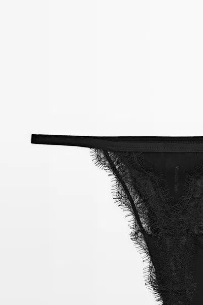 Massimo Dutti Thong With Lace Detail In Black