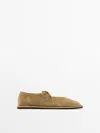 Massimo Dutti Tied Split Suede Ballet Flats In Brown