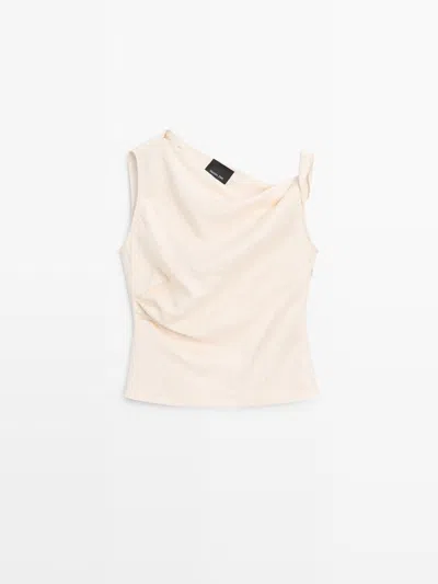 Massimo Dutti Top Asimétrico Detalle Nudo In Neutral
