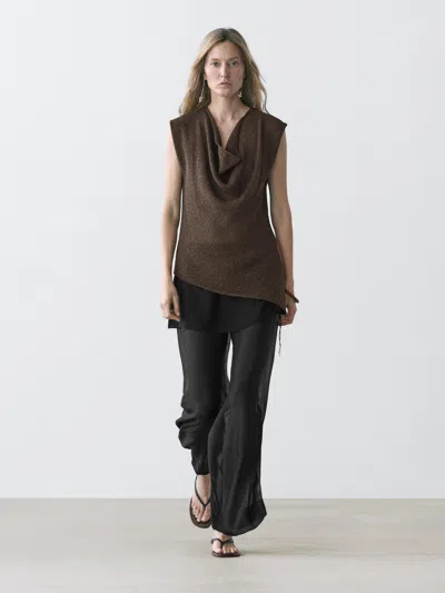 Massimo Dutti Top Asimmetrico Collo Drappeggiato In Brown