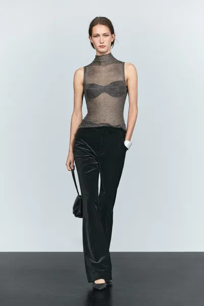 Massimo Dutti Top Com Gola Perkins E Detalhe Metalizado In Gray