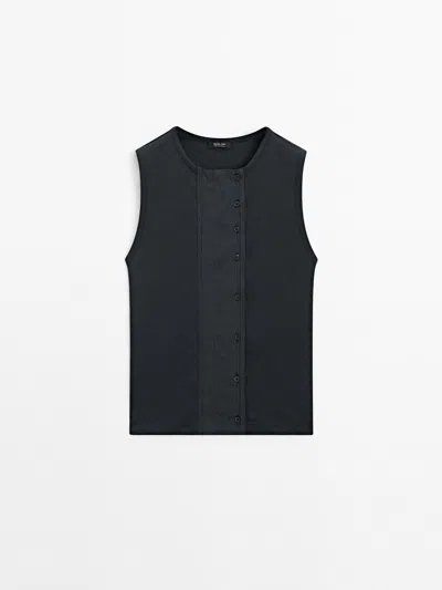 Massimo Dutti Top Con Tapeta De Mezcla De Algodón In Black