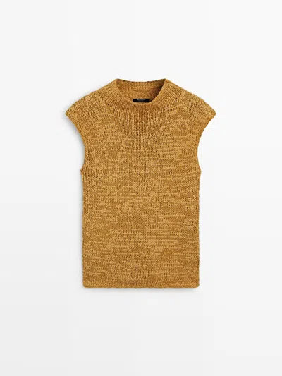 Massimo Dutti Top De Punto Grueso Con Algodón In Brown