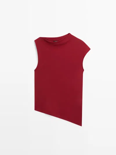 Massimo Dutti Top Detalle Fruncido 100% Algodón In Multi