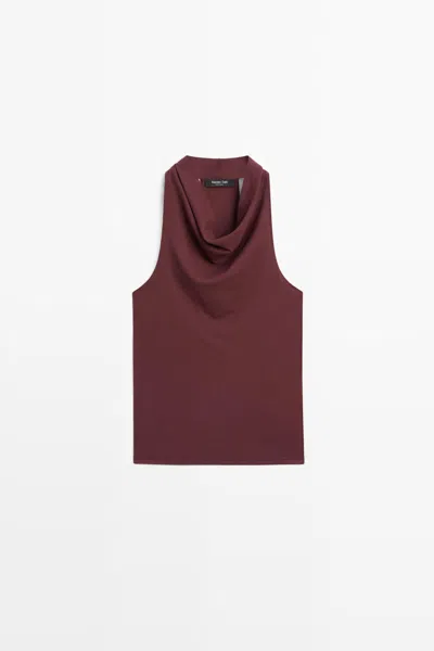 Massimo Dutti Top Drapeado 100% Algodón In Burgundy