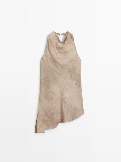 Massimo Dutti Top Halter Efecto Desgastado In Brown