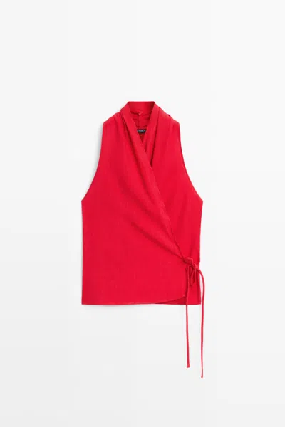 Massimo Dutti Top Halter Lazada Con Lino In Red