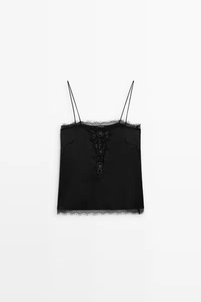 Massimo Dutti Top Lingerie Con Spalline Sottili E Dettaglio In Pizzo In Black