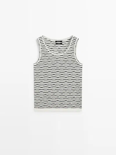 Massimo Dutti Top Punto 100% Algodón In White