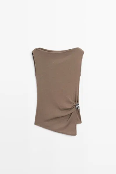 Massimo Dutti Top Punto 100% Algodón In Brown