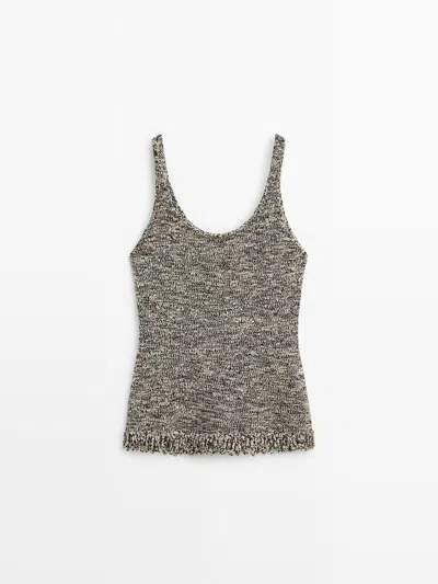 Massimo Dutti Top Punto Detalle Flecos Total Look In Gray