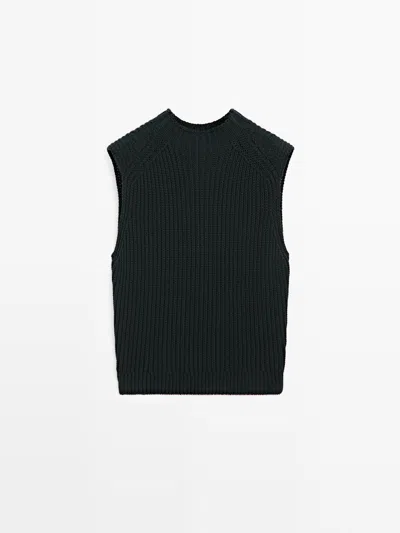 Massimo Dutti Top Punto Grueso Algodón In Blue